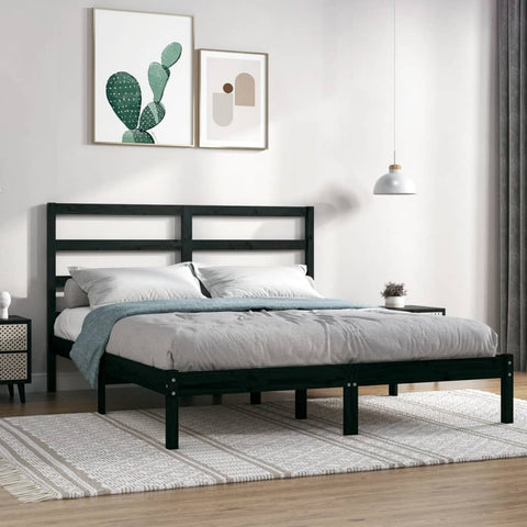 ZNTS Bed Frame without Mattress Black 120x200 cm Solid Wood Pine 3104932