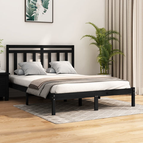 ZNTS Bed Frame without Mattress Black 120x200 cm Solid Wood 3105249