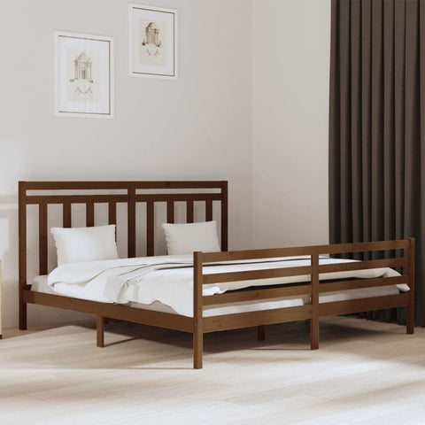 ZNTS \ Bed Frame without Mattress Honey Brown 200x200 cm Solid Wood 3105338