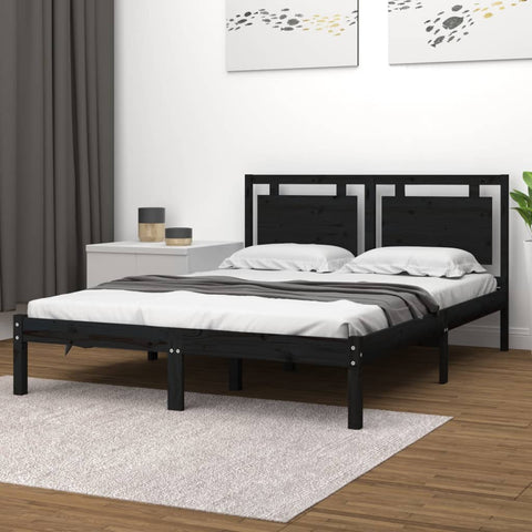ZNTS Bed Frame without Mattress Black 120x200 cm Solid Wood 3105534