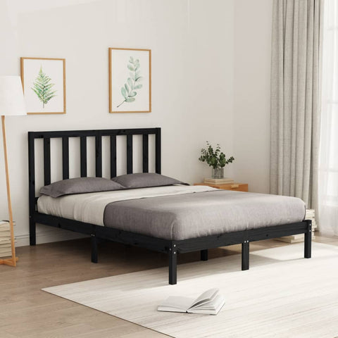ZNTS Bed Frame without Mattress Black 120x200 cm Solid Wood 3106767
