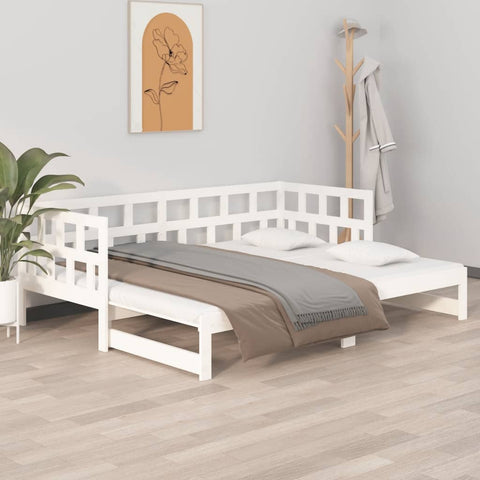 ZNTS Pull-out Day Bed White Solid Wood Pine 2x cm 820223