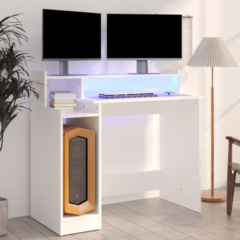 ZNTS Desk with LED Lights White 97x45x90 cm Engineered Wood 805552