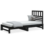 ZNTS Pull-out Day Bed Black 2x cm Solid Wood Pine 3108946