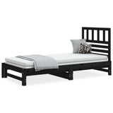 ZNTS Pull-out Day Bed Black 2x cm Solid Wood Pine 3108946