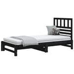 ZNTS Pull-out Day Bed Black 2x cm Solid Wood Pine 3108946