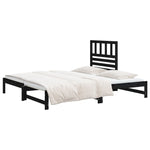 ZNTS Pull-out Day Bed Black 2x cm Solid Wood Pine 3108946