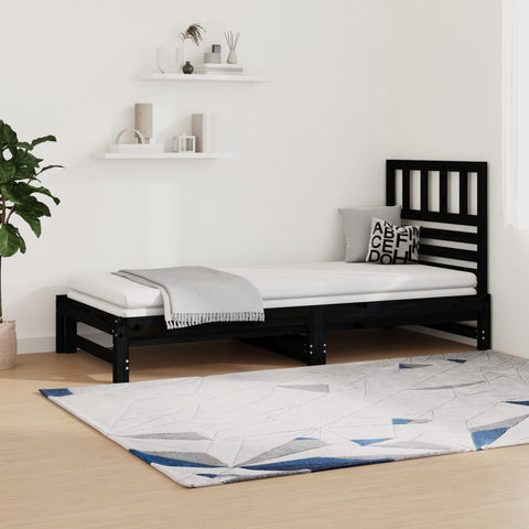 ZNTS Pull-out Day Bed Black 2x cm Solid Wood Pine 3108946