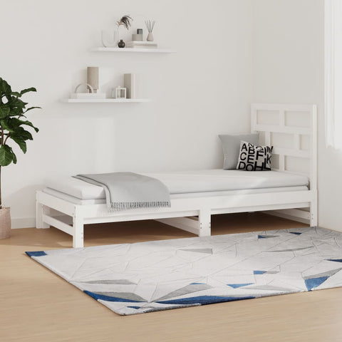 ZNTS Pull-out Day Bed White 2x cm Solid Wood Pine 3108948
