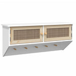 ZNTS Wall-mounted Coat Rack White Engineered Wood and Natural Rattan 345651