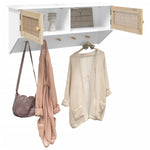 ZNTS Wall-mounted Coat Rack White Engineered Wood and Natural Rattan 345651