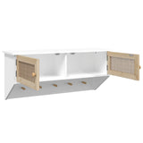 ZNTS Wall-mounted Coat Rack White Engineered Wood and Natural Rattan 345651