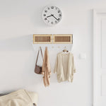 ZNTS Wall-mounted Coat Rack White Engineered Wood and Natural Rattan 345651