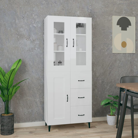 ZNTS Highboard High Gloss White 69.5x34x180 cm Engineered Wood 3114936