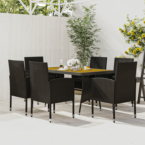ZNTS 7 Piece Outdoor Dining Set Poly Rattan Black 3120101