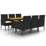 ZNTS 7 Piece Outdoor Dining Set Poly Rattan Black 3120108