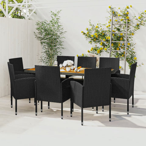 ZNTS 9 Piece Outdoor Dining Set Poly Rattan Black 3120110