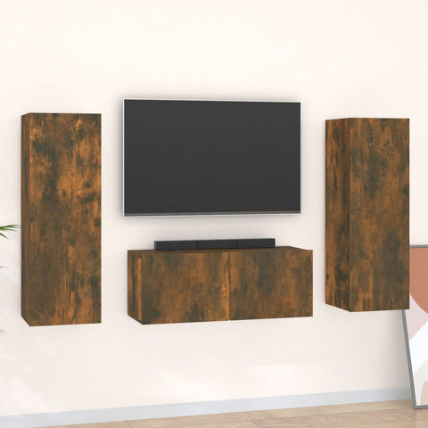 ZNTS 3 Piece TV Cabinet Set Smoked Oak Engineered Wood 3120233