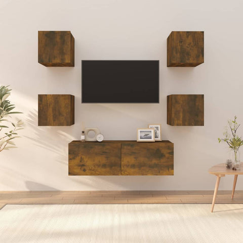 ZNTS Wall-mounted TV Cabinet Set Smoked Oak Engineered Wood 3120302