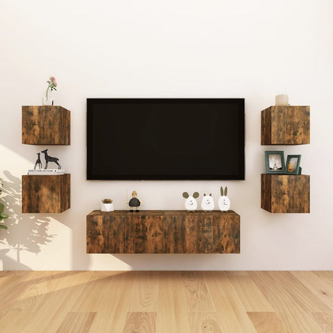 ZNTS Wall-mounted TV Cabinets 8 pcs Smoked Oak 30.5x30x30 cm 3120323