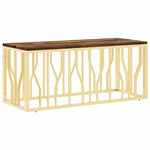ZNTS Coffee Table Gold Stainless Steel and Solid Wood Reclaimed 350054