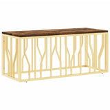 ZNTS Coffee Table Gold Stainless Steel and Solid Wood Reclaimed 350054