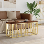 ZNTS Coffee Table Gold Stainless Steel and Solid Wood Reclaimed 350054