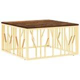ZNTS Coffee Table Gold Stainless Steel and Solid Wood Reclaimed 350062