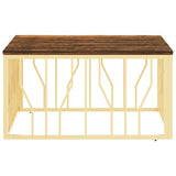 ZNTS Coffee Table Gold Stainless Steel and Solid Wood Reclaimed 350062