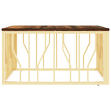ZNTS Coffee Table Gold Stainless Steel and Solid Wood Reclaimed 350062
