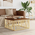 ZNTS Coffee Table Gold Stainless Steel and Solid Wood Reclaimed 350062