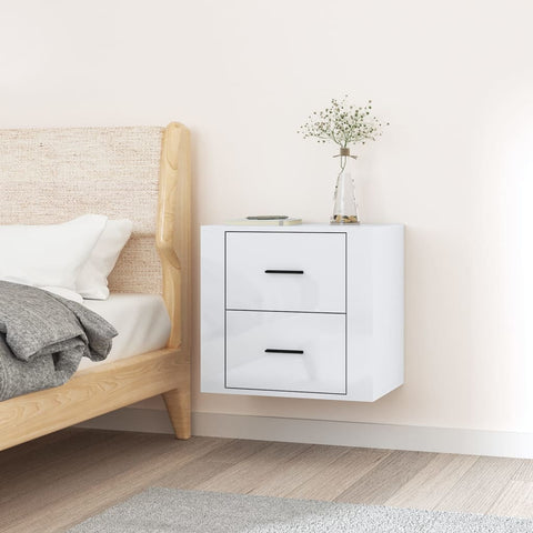 ZNTS Wall-mounted Bedside Cabinet High Gloss White 50x36x47 cm 816858