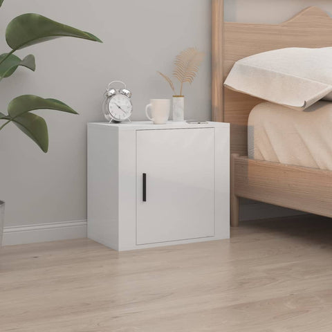ZNTS Wall-mounted Bedside Cabinet High Gloss White 50x30x47 cm 816868