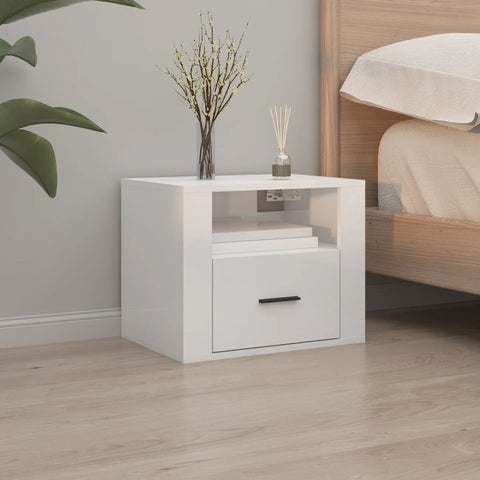 ZNTS Wall-mounted Bedside Cabinet High Gloss White 50x36x40 cm 816884