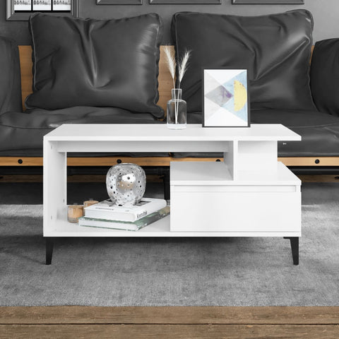 ZNTS Coffee Table White 90x49x45 cm Engineered Wood 819620