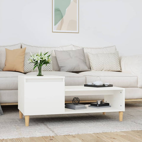 ZNTS Coffee Table White 100x50x45 cm Engineered Wood 821124