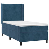 ZNTS Box Spring Bed with Mattress Dark Blue 90x190 cm Velvet 3132535