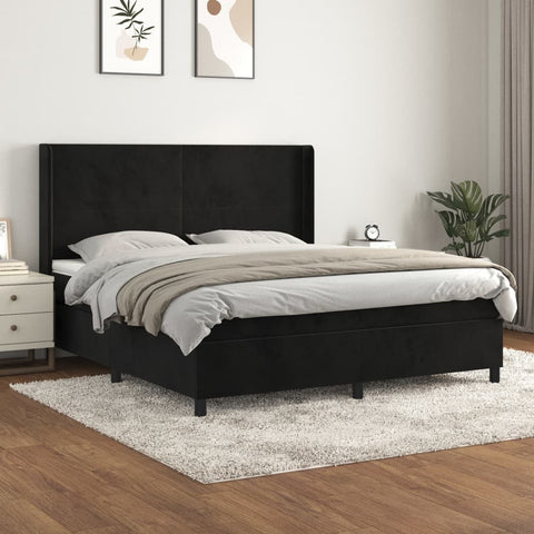 ZNTS Box Spring Bed with Mattress Black 160x200 cm King Size Velvet 3132569