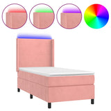 ZNTS Box Spring Bed with Mattress&LED Pink 90x190 cm 3FT Single Velvet 3139420