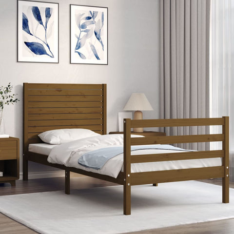 ZNTS Bed Frame with Headboard Honey Brown 100x200 cm Solid Wood 3195019