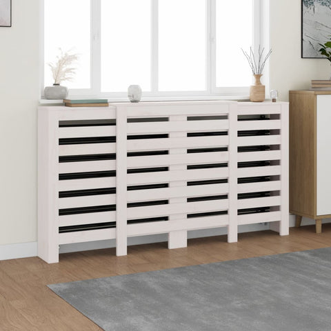 ZNTS Radiator Cover White 210x21x85 cm Solid Wood Pine 822612