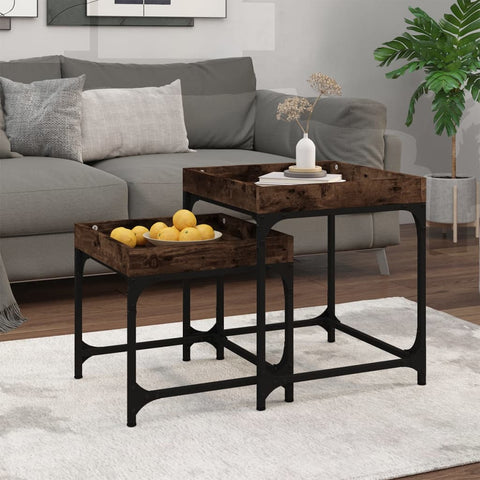 ZNTS Side Tables 2 pcs Smoked Oak Engineered Wood 823284