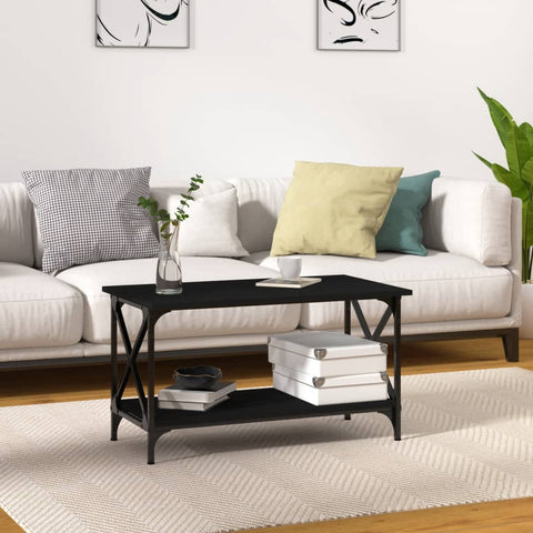 ZNTS Coffee Table Black 80x45x45 cm Engineered Wood and Iron 823322