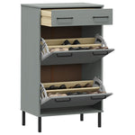 ZNTS Shoe Rack with Metal Legs Grey Solid Wood Pine OSLO 350983