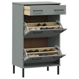 ZNTS Shoe Rack with Metal Legs Grey Solid Wood Pine OSLO 350983