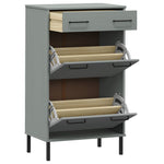 ZNTS Shoe Rack with Metal Legs Grey Solid Wood Pine OSLO 350983