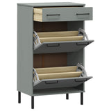 ZNTS Shoe Rack with Metal Legs Grey Solid Wood Pine OSLO 350983