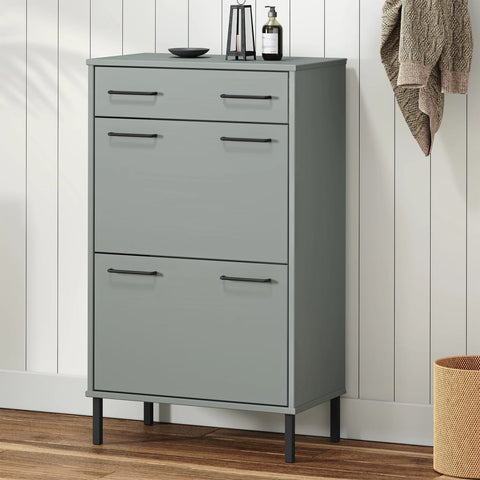 ZNTS Shoe Rack with Metal Legs Grey Solid Wood Pine OSLO 350983