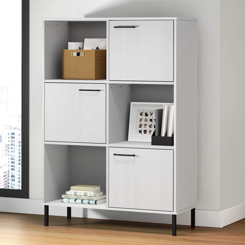 ZNTS Bookcase with Metal Legs White 90x35x128.5 cm Solid Wood OSLO 351014