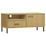 ZNTS TV Cabinet with Metal Legs Brown Solid Wood Pine OSLO 351021